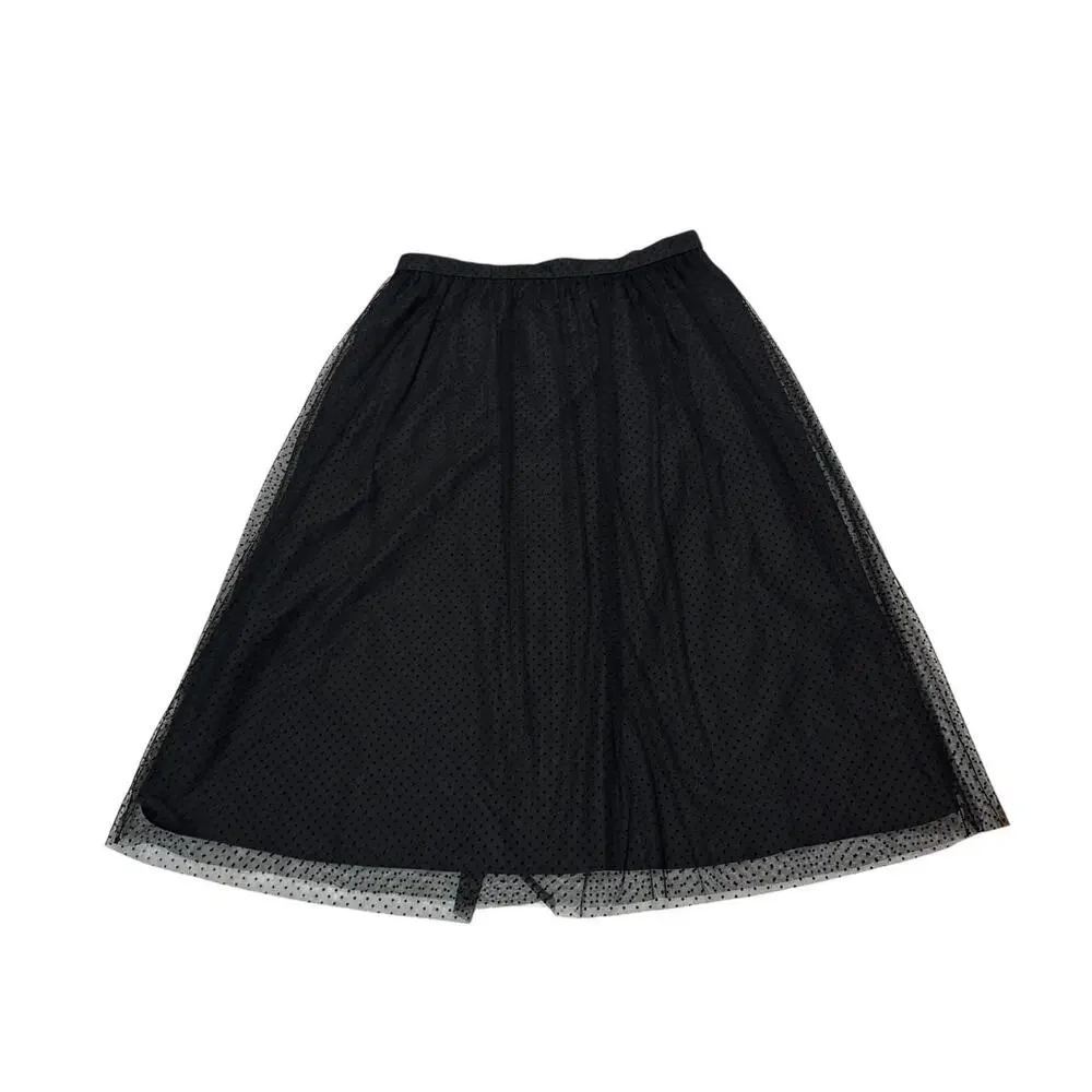 J.Crew Womens XL Black Tulle Midi Skirt Polka Dot Holiday Party Academia Office